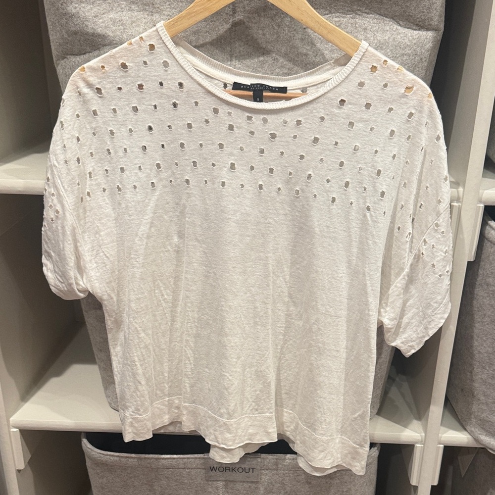 Burning Torch White Eyelet Short Sleeve Top